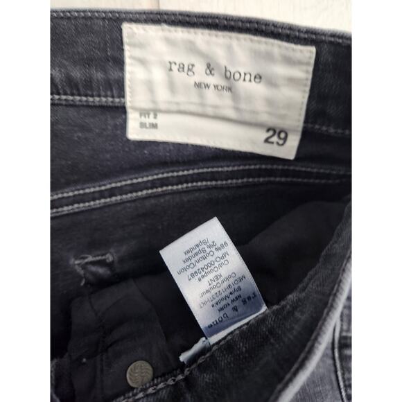 Rag & Bone Jeans 29x25 Fit 2 Slim Denim Pants Button Fly Black Cotton Stretch - Picture 3 of 10